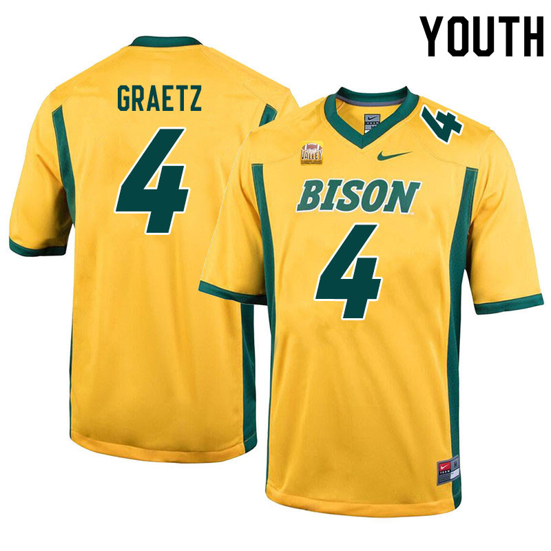 Youth #4 Logan Graetz North Dakota State Bison College Football Jerseys Sale-Yellow - Click Image to Close